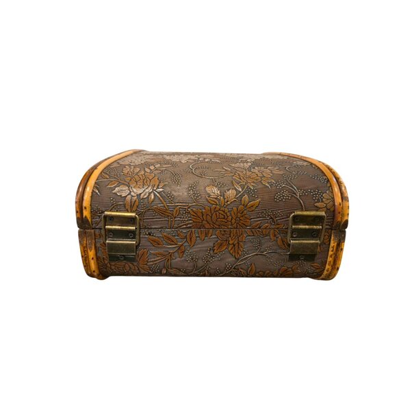Vintage wood & bamboo basket handbag purse embossed Floral Latch Closure retro - Picture 7 of 12